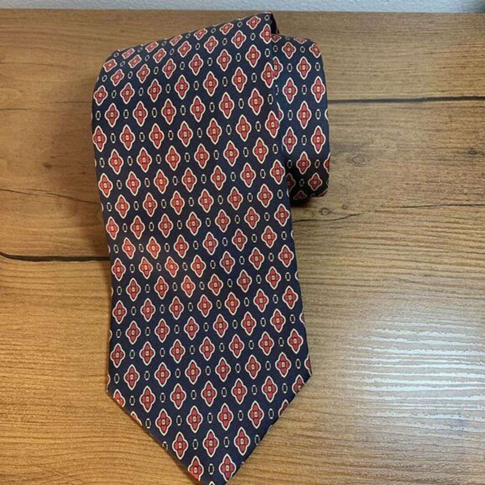 Leonardo Strelli Tie Rack Geometric Floral Print 100% Silk Tie Made in Italy